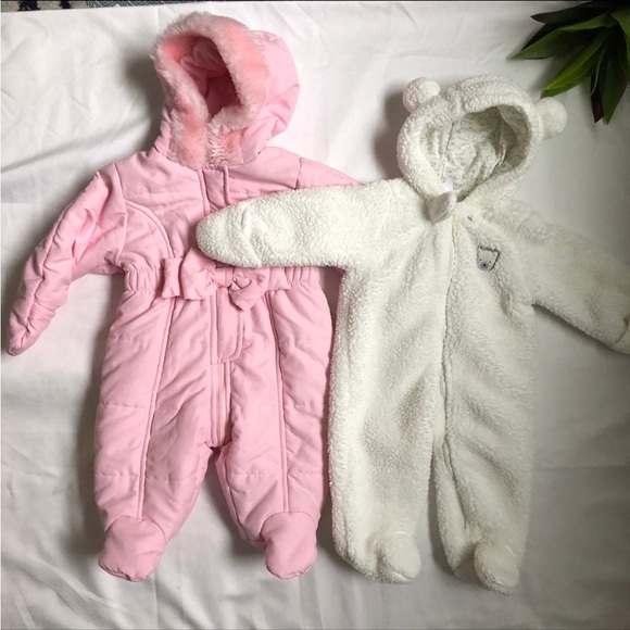 Carter's Other - Pink snowsuit & fuzzy bear footies baby